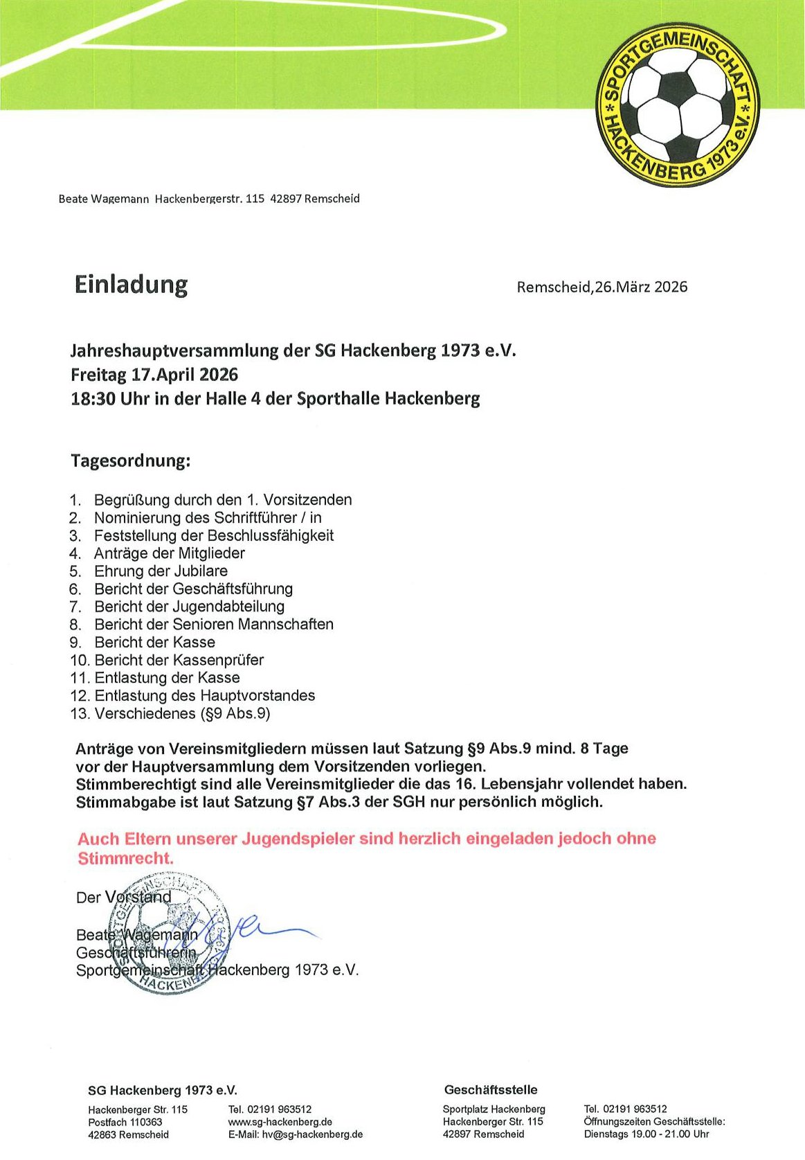 Einladung Jahreshauptversammlung Image